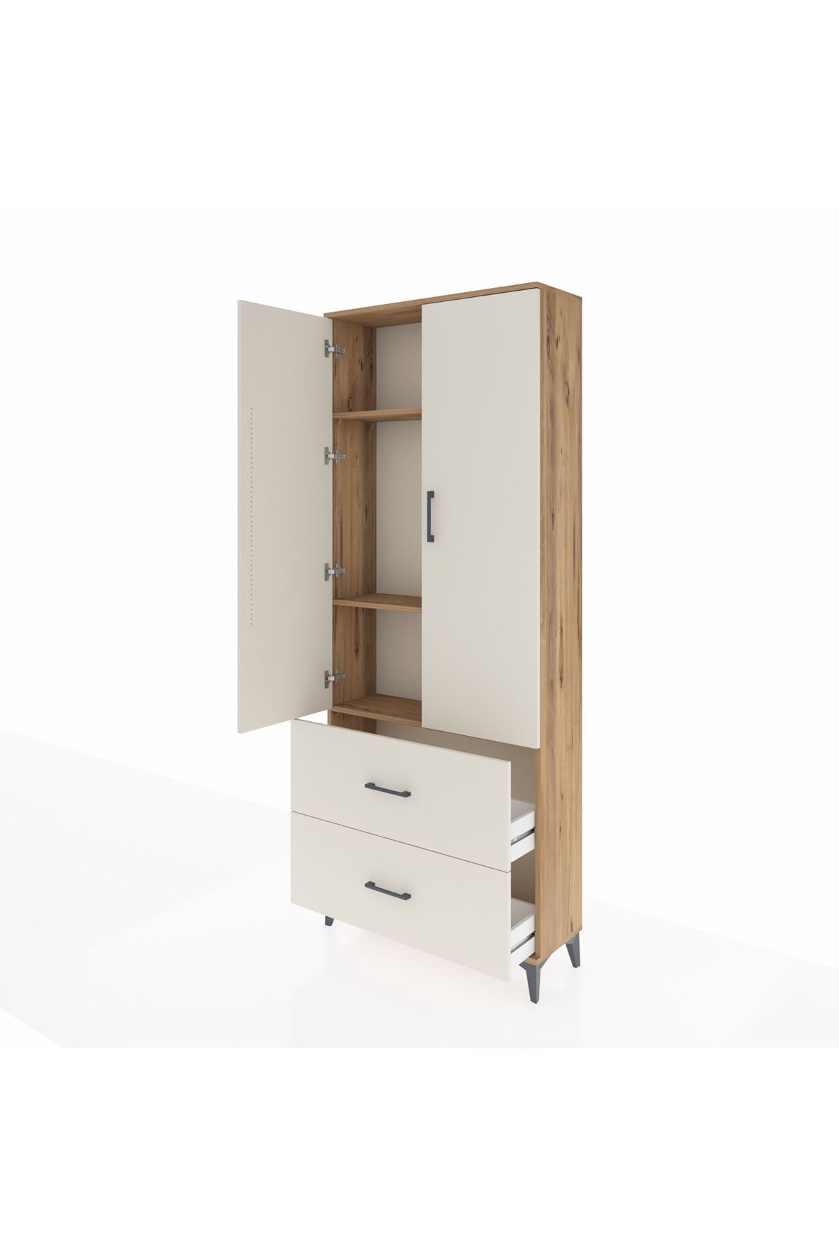 Arges Dolap 3 Raflı 2 Çekmeceli 2 Kapaklı 88x30x221 Çam-Aytaşı