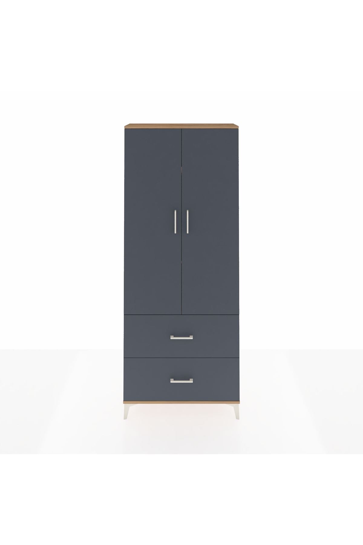 Arges Dolap 3 Raflı 2 Çekmeceli 2 Kapaklı 88x30x221 Çam-Antrasit