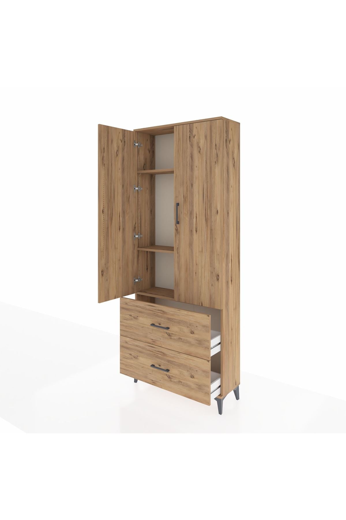 Arges Dolap 3 Raflı 2 Çekmeceli 2 Kapaklı 88x30x221 Çam-Çam