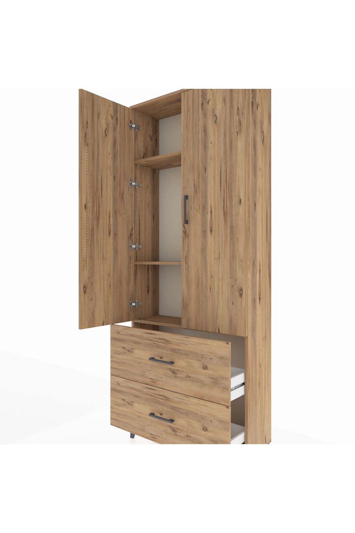 Arges Dolap 3 Raflı 2 Çekmeceli 2 Kapaklı 88x30x221 Çam-Çam