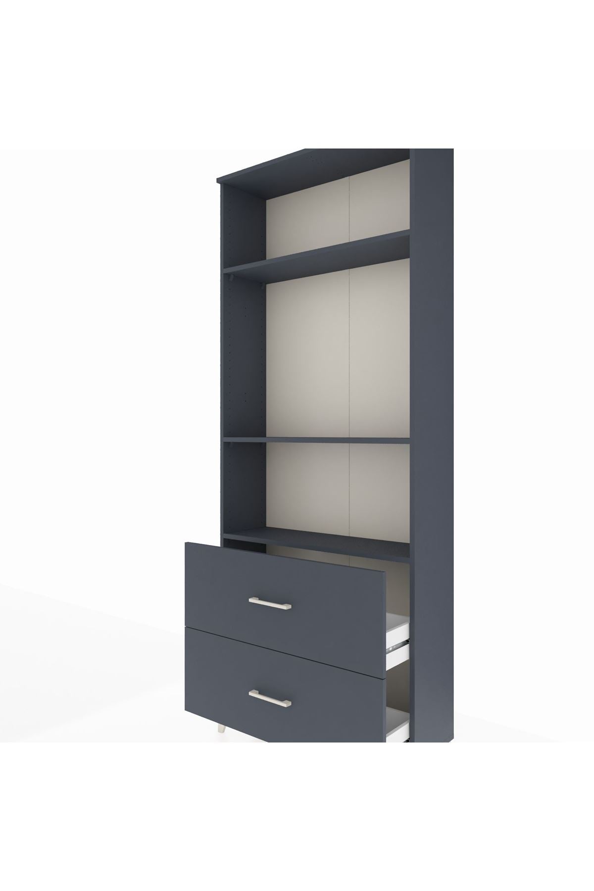 Arges Dolap 3 Raflı 2 Çekmeceli 88x30x221 Antrasit-Antrasit