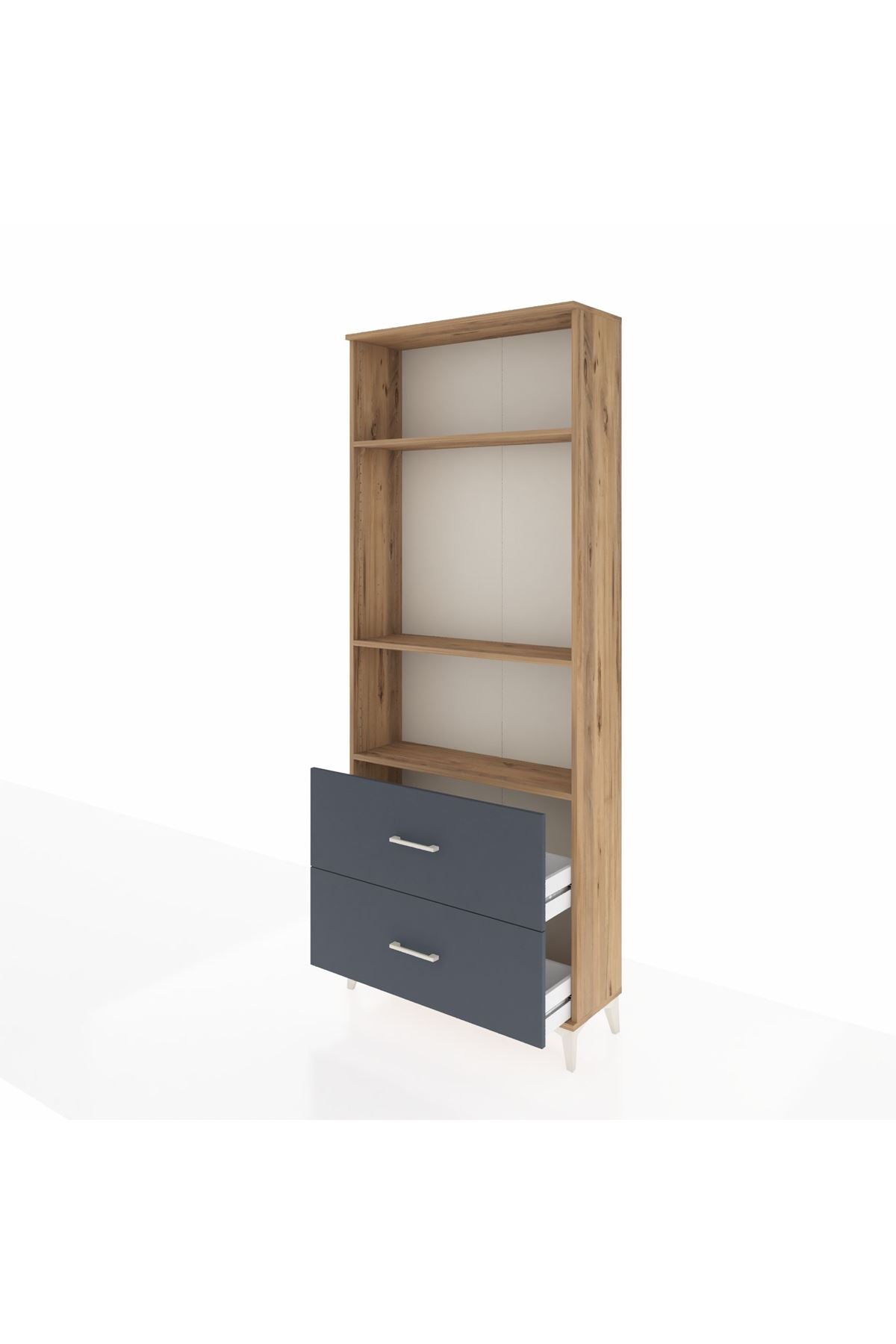 Arges Dolap 3 Raflı 2 Çekmeceli 88x30x221 Çam-Antrasit