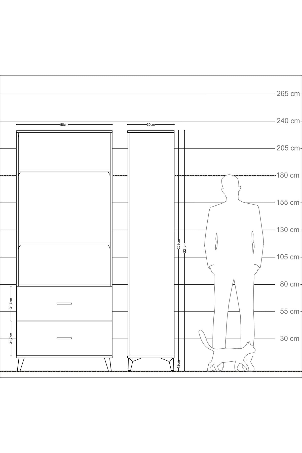 Arges Dolap 3 Raflı 2 Çekmeceli 88x30x221 Çam-Antrasit