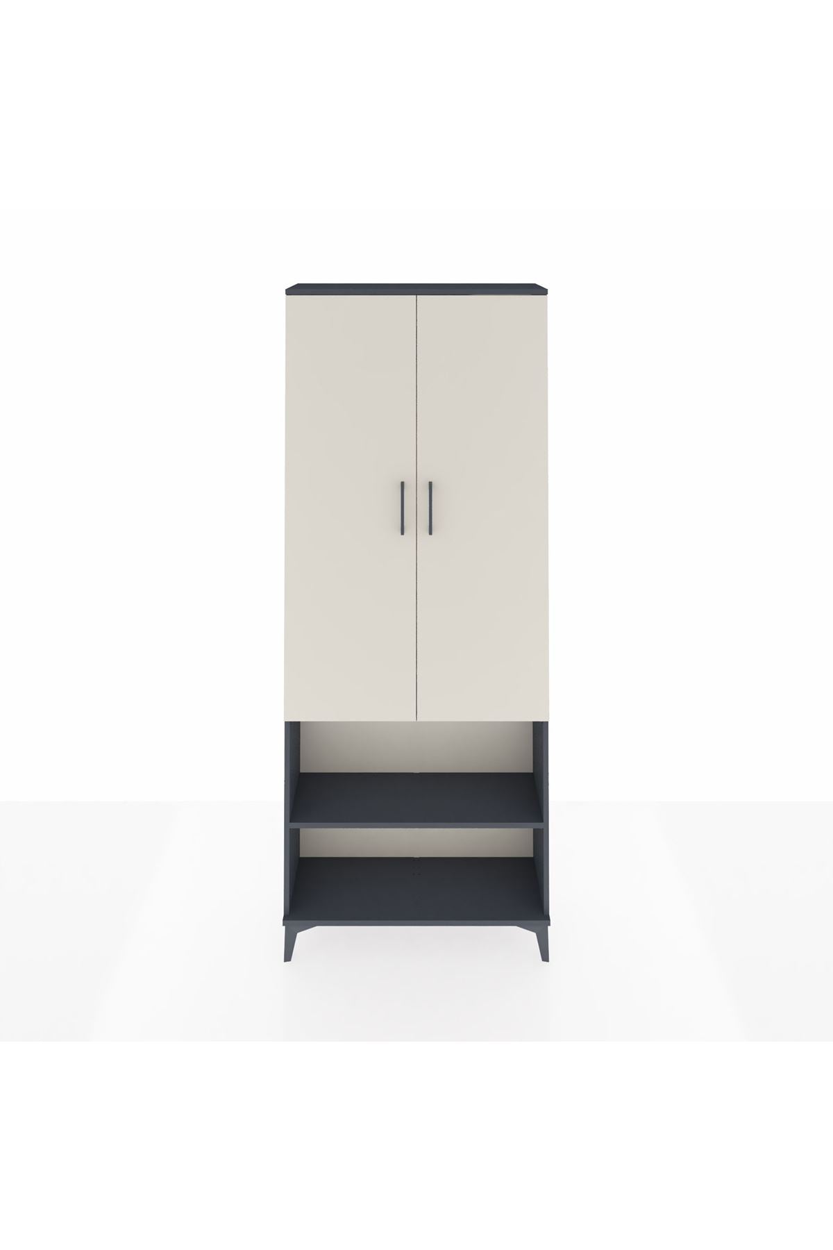 Arges Dolap 3 Raflı 2 Kapaklı Tek Askılı 88x30x221 Antrasit-Aytaşı