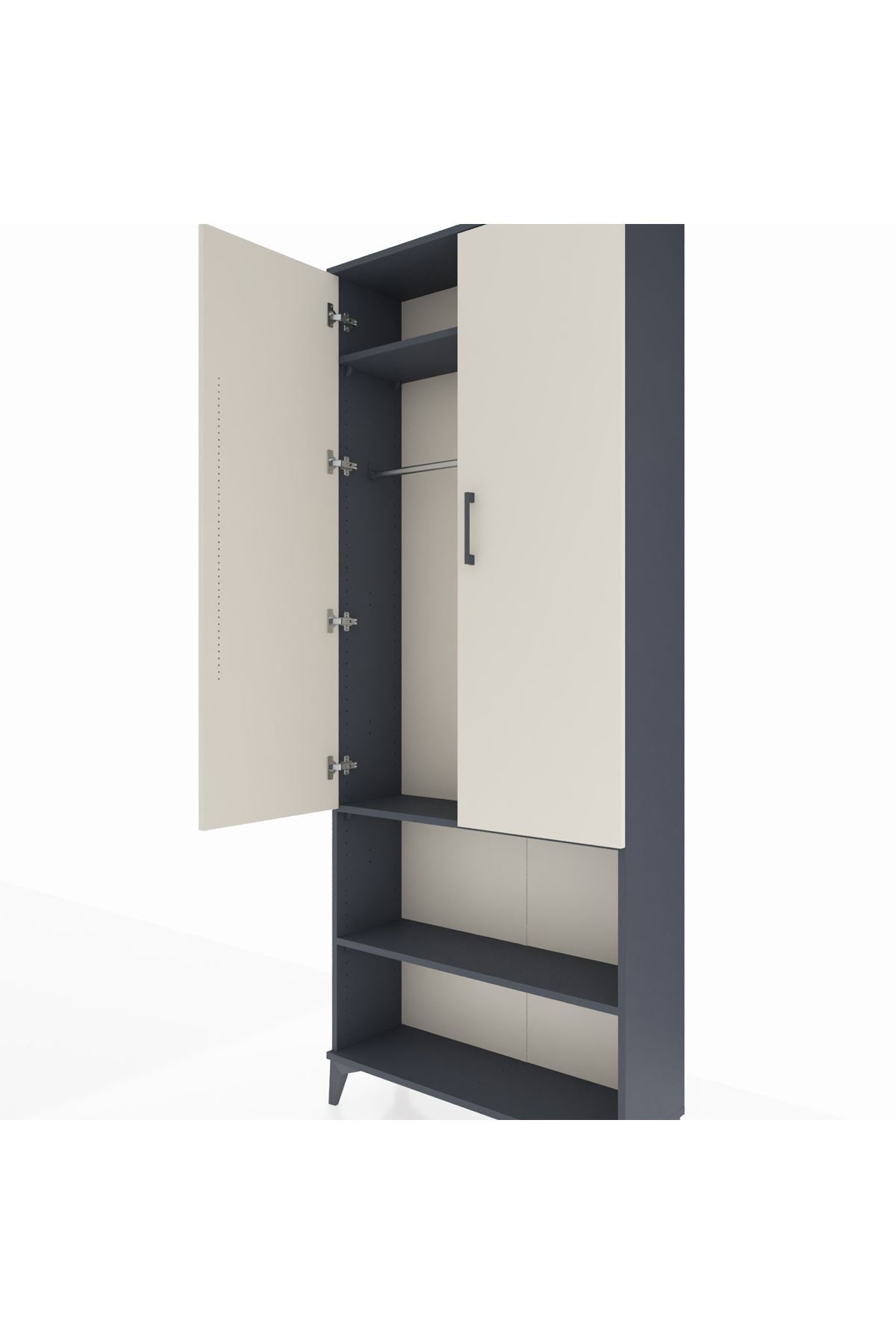 Arges Dolap 3 Raflı 2 Kapaklı Tek Askılı 88x30x221 Antrasit-Aytaşı