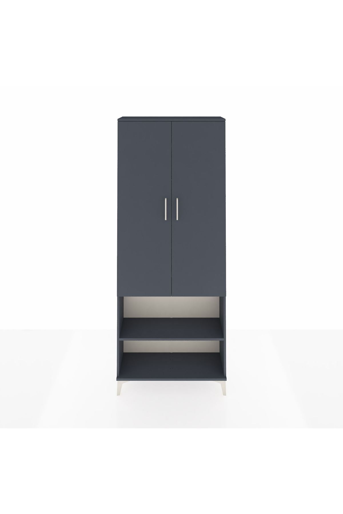 Arges Dolap 3 Raflı 2 Kapaklı Tek Askılı 88x30x221 Antrasit-Antrasit