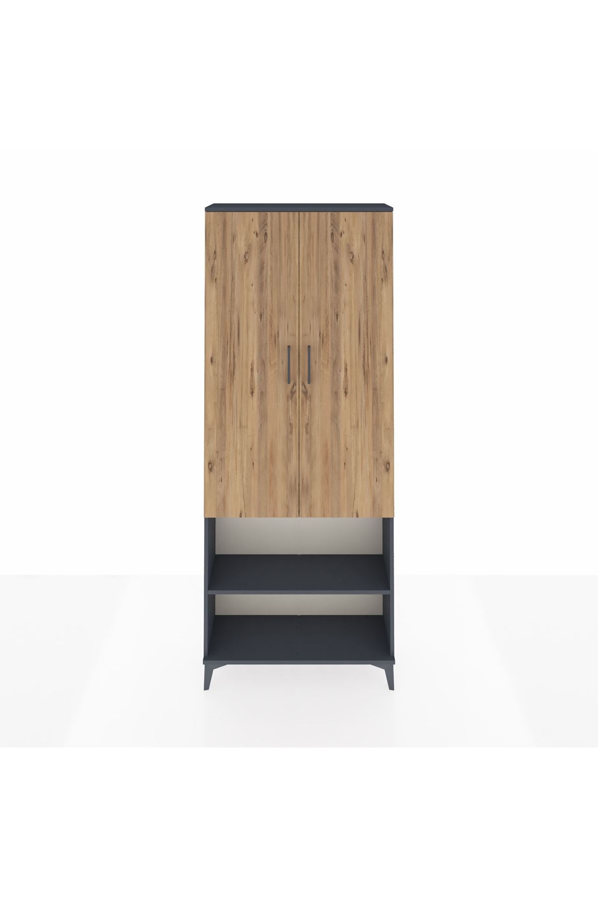 Arges Dolap 3 Raflı 2 Kapaklı Tek Askılı 88x30x221 Antrasit-Çam