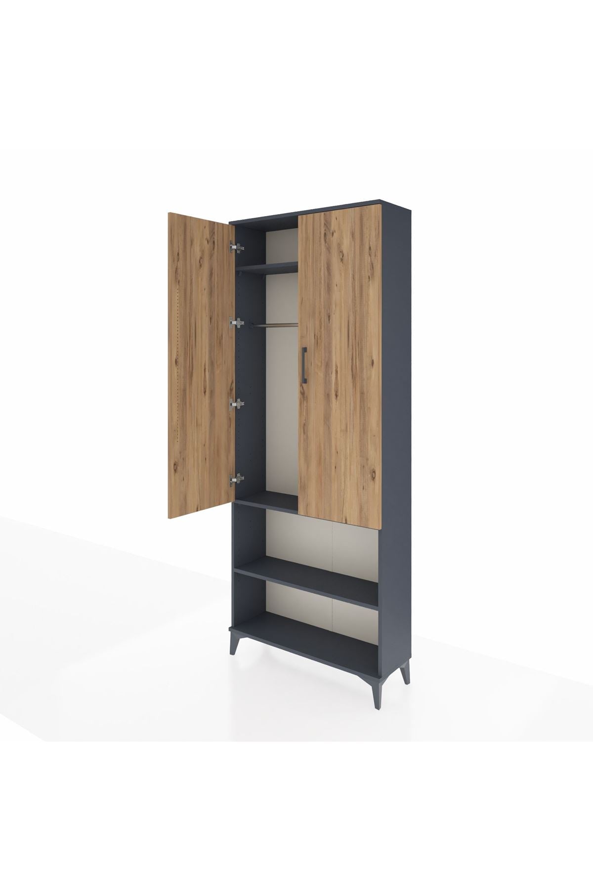 Arges Dolap 3 Raflı 2 Kapaklı Tek Askılı 88x30x221 Antrasit-Çam