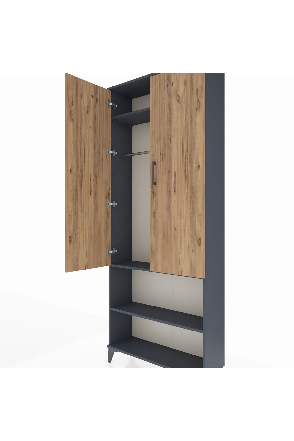 Arges Dolap 3 Raflı 2 Kapaklı Tek Askılı 88x30x221 Antrasit-Çam