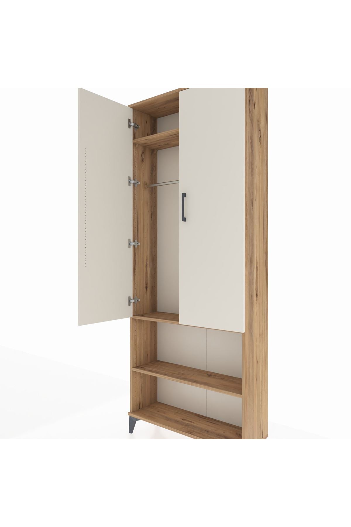 Arges Dolap 3 Raflı 2 Kapaklı Tek Askılı 88x30x221 Çam-Aytaşı
