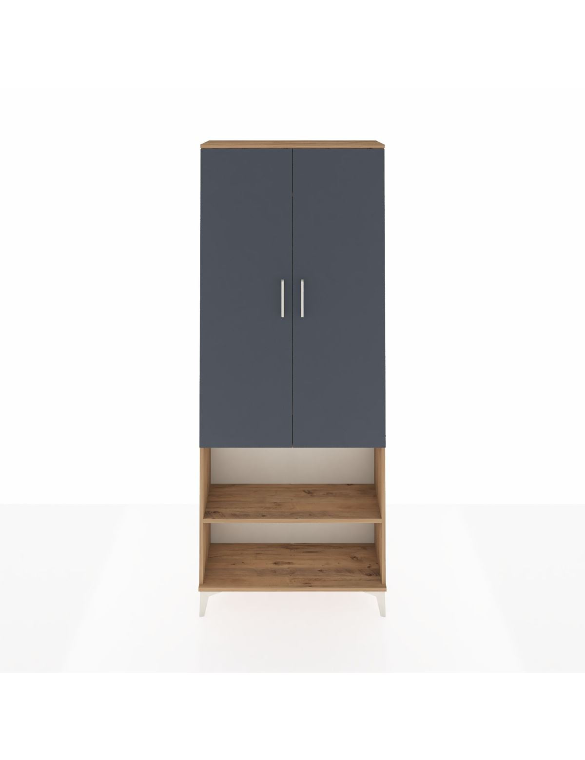 Arges Dolap 3 Raflı 2 Kapaklı Tek Askılı 88x30x221 Çam-Antrasit