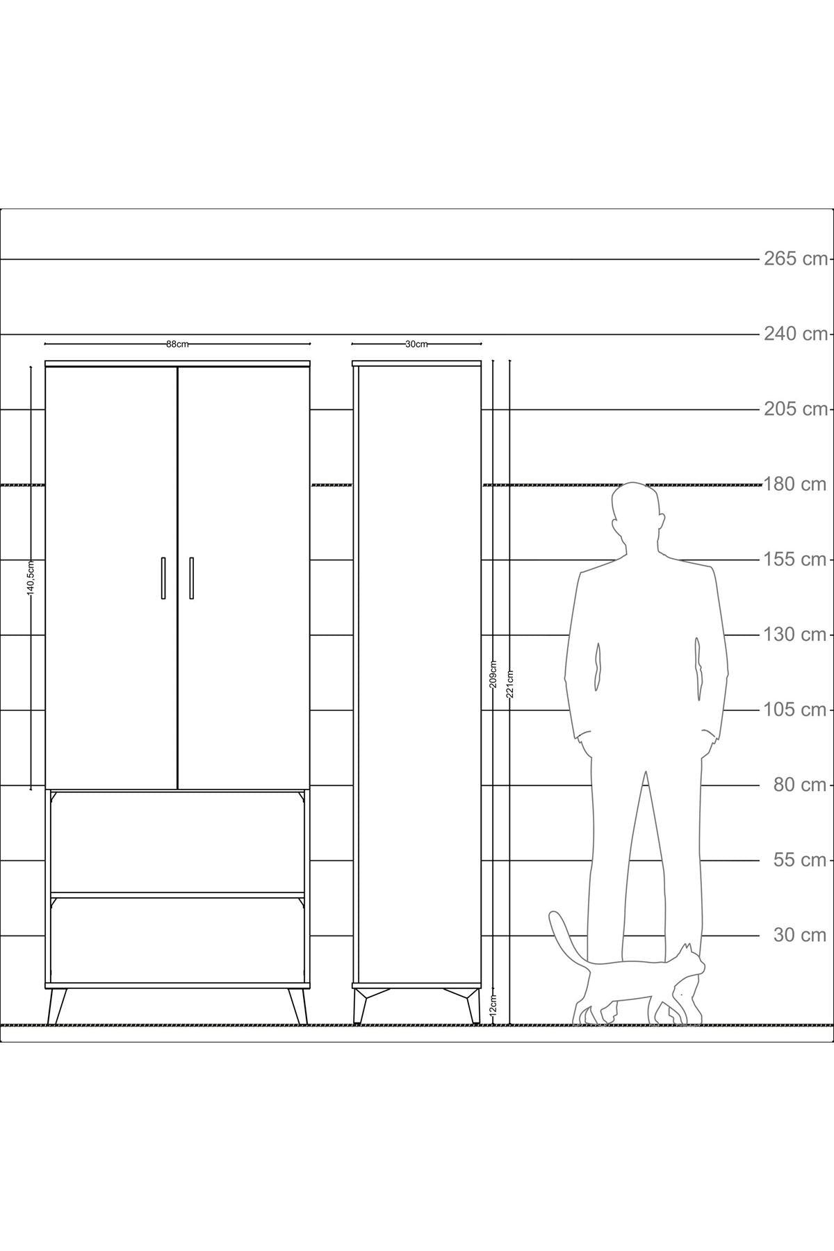 Arges Dolap 3 Raflı 2 Kapaklı Tek Askılı 88x30x221 Çam-Aytaşı