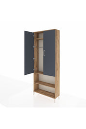 Arges Dolap 3 Raflı 2 Kapaklı Tek Askılı 88x30x221 Çam-Antrasit