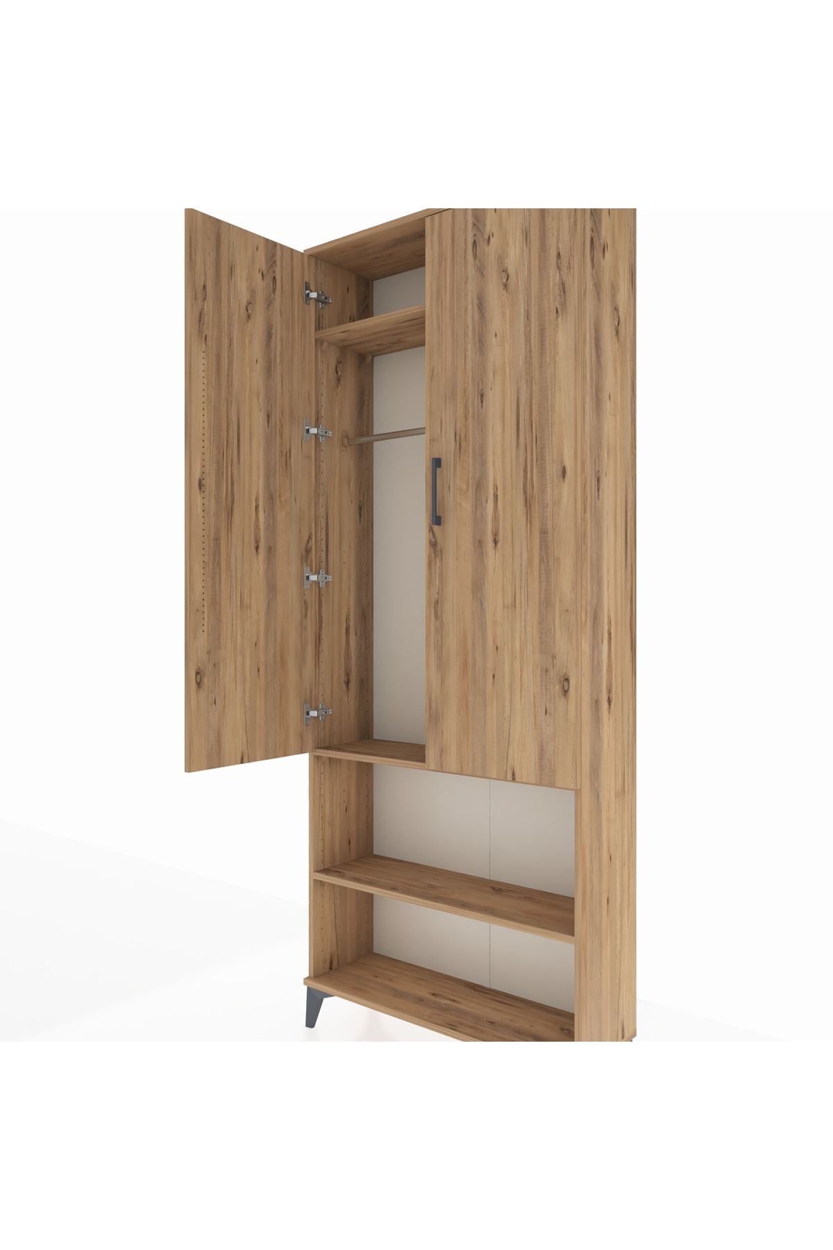 Arges Dolap 3 Raflı 2 Kapaklı Tek Askılı 88x30x221 Çam-Çam