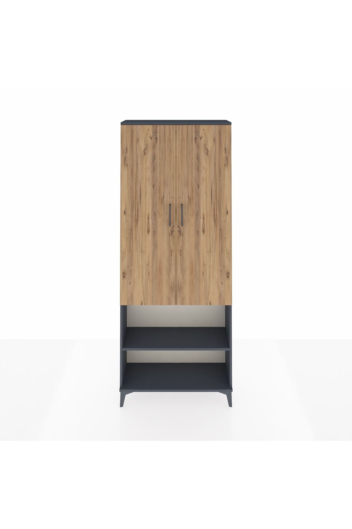 Arges Dolap 4 Raflı 2 Kapaklı 88x30x221 Antrasit-Çam