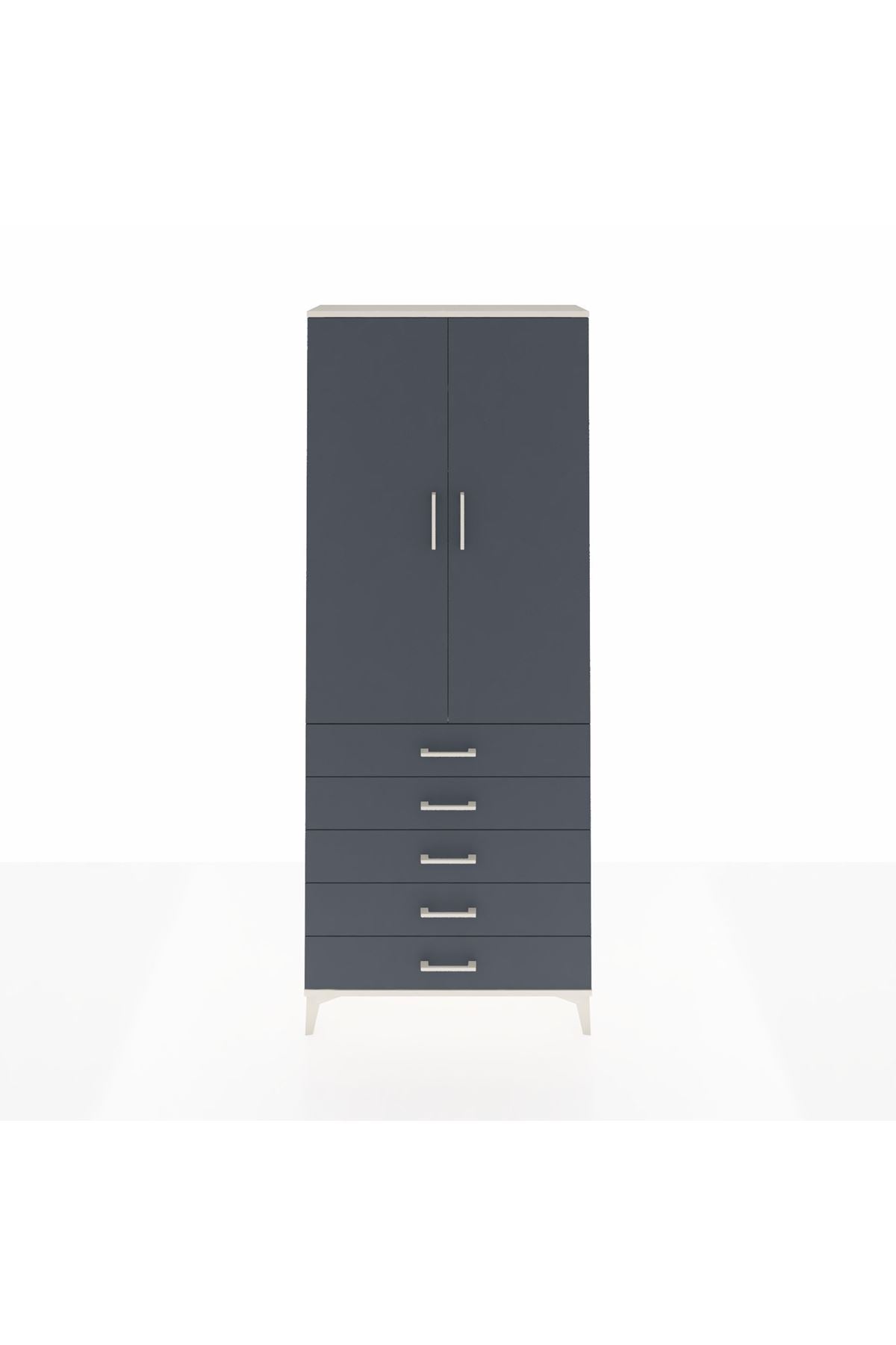 Arges Dolap 2 Raflı 5 Çekmeceli Tek Askılı 88x30x221 Aytaşı-Antrasit