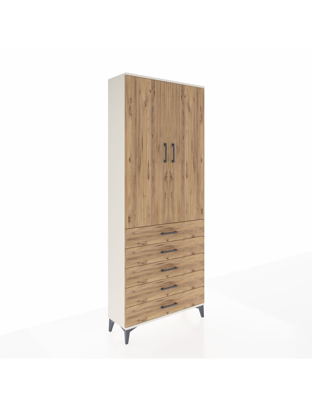 Arges Dolap 2 Raflı 5 Çekmeceli Tek Askılı 88x30x221 Aytaşı-Çam