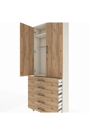 Arges Dolap 2 Raflı 5 Çekmeceli Tek Askılı 88x30x221 Aytaşı-Çam