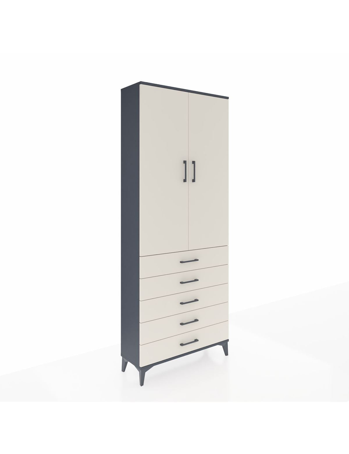 Arges Dolap 2 Raflı 5 Çekmeceli Tek Askılı 88x30x221 Antrasit-Aytaşı