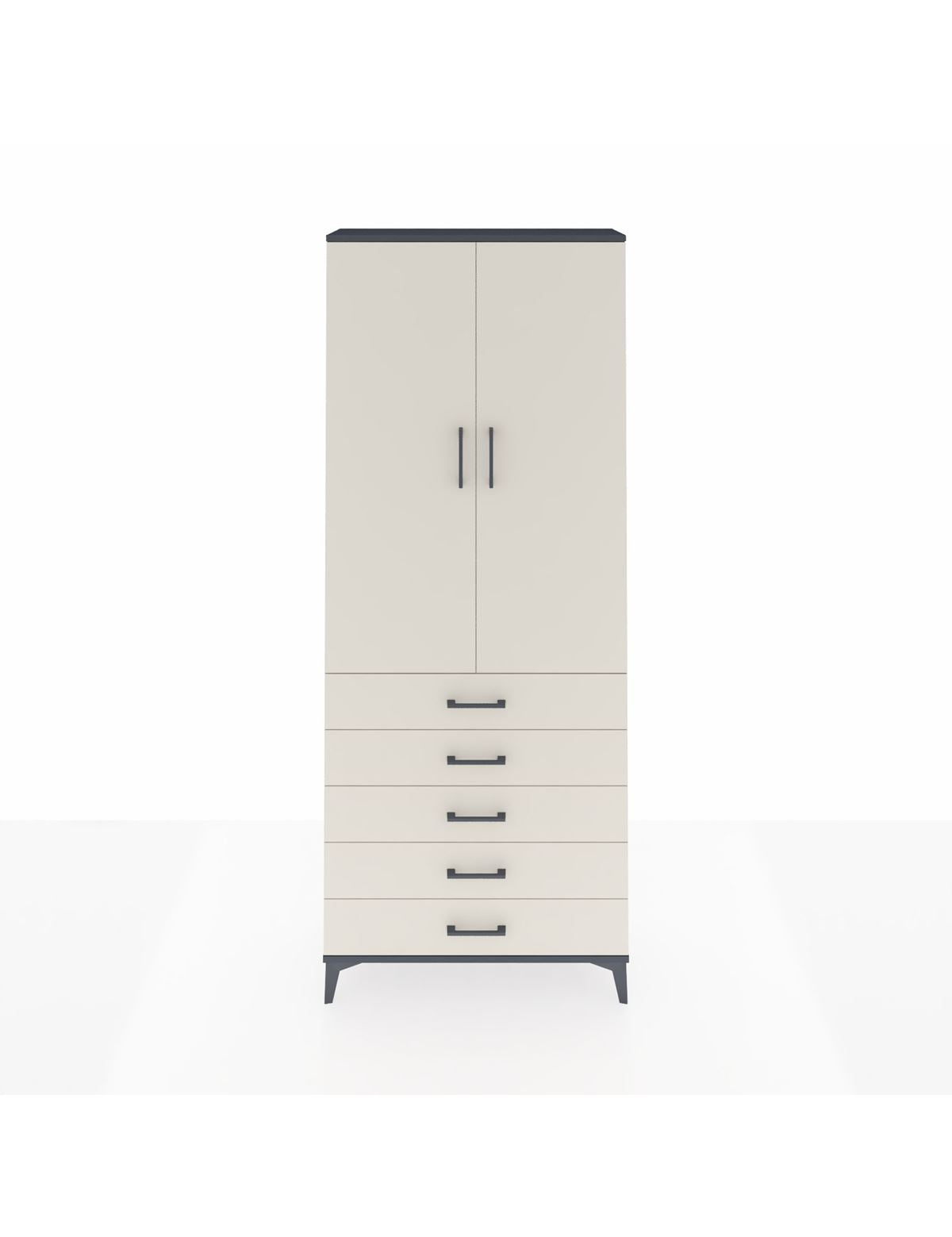 Arges Dolap 2 Raflı 5 Çekmeceli Tek Askılı 88x30x221 Antrasit-Aytaşı