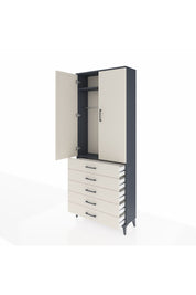 Arges Dolap 2 Raflı 5 Çekmeceli Tek Askılı 88x30x221 Antrasit-Aytaşı