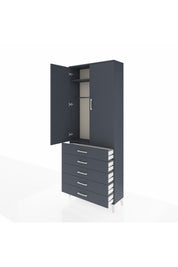 Arges Dolap 2 Raflı 5 Çekmeceli Tek Askılı 88x30x221 Antrasit-Antrasit