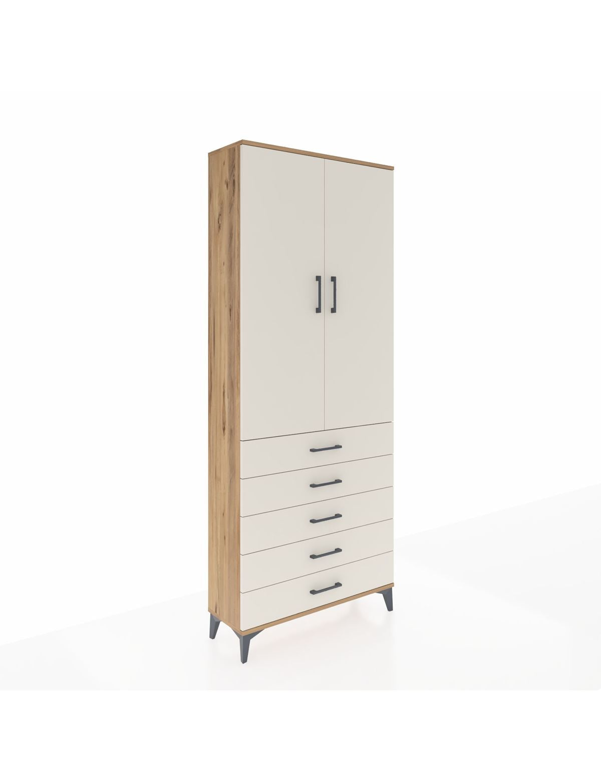 Arges Dolap 2 Raflı 5 Çekmeceli Tek Askılı 88x30x221 Çam-Aytaşı