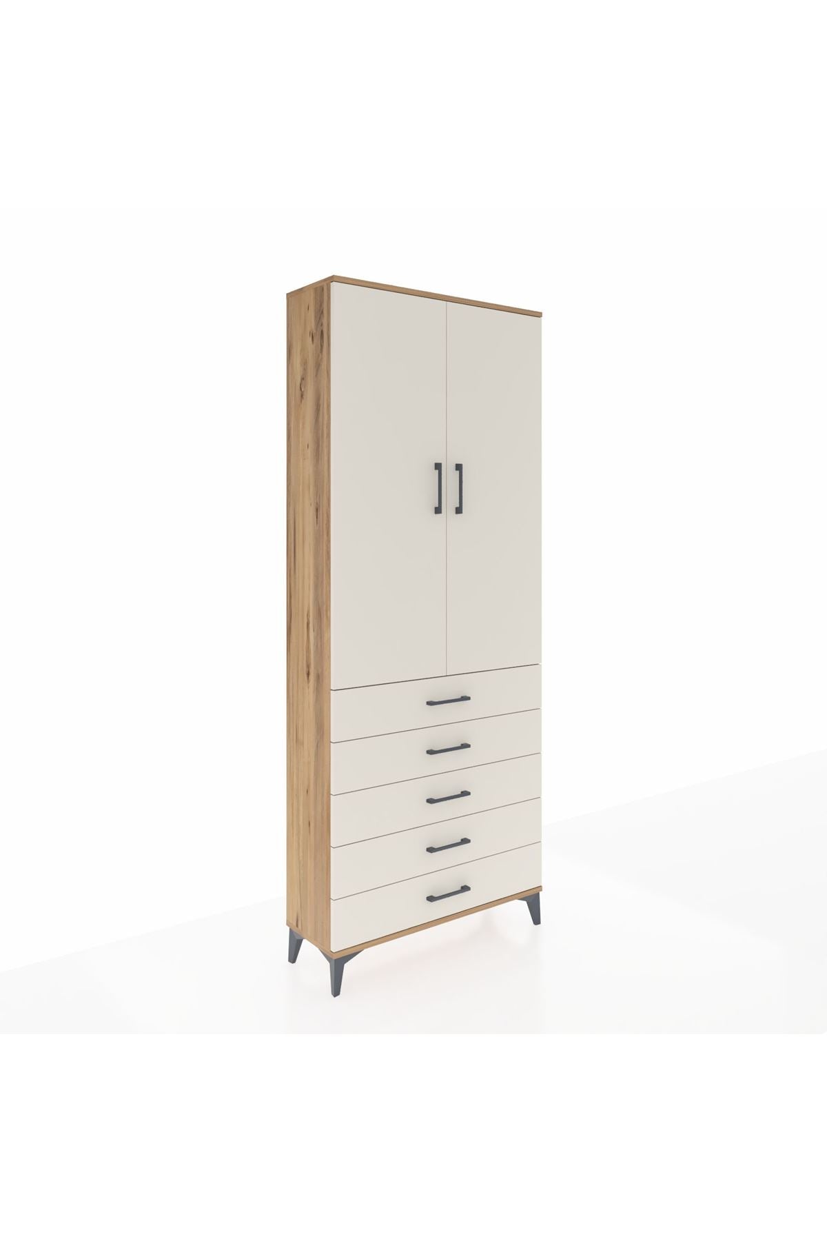 Arges Dolap 2 Raflı 5 Çekmeceli Tek Askılı 88x30x221 Çam-Aytaşı