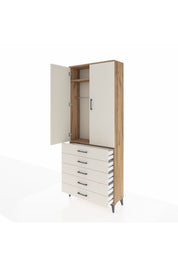 Arges Dolap 2 Raflı 5 Çekmeceli Tek Askılı 88x30x221 Çam-Aytaşı