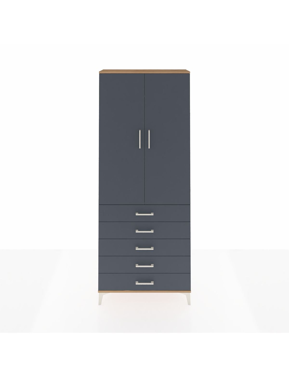 Arges Dolap 2 Raflı 5 Çekmeceli Tek Askılı 88x30x221 Çam-Antrasit