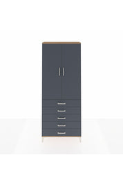 Arges Dolap 2 Raflı 5 Çekmeceli Tek Askılı 88x30x221 Çam-Antrasit