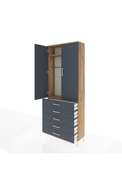 Arges Dolap 2 Raflı 5 Çekmeceli Tek Askılı 88x30x221 Çam-Antrasit