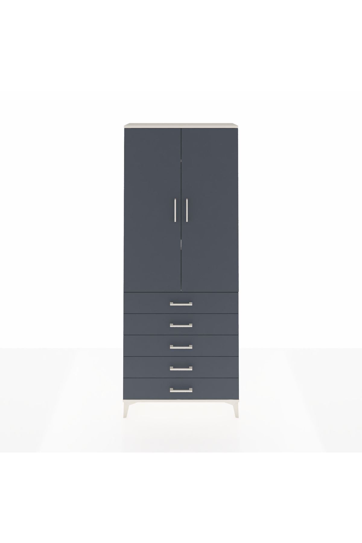 Arges Dolap 3 Raflı 5 Çekmeceli 2 Kapaklı 88x30x221 Aytaşı-Antrasit