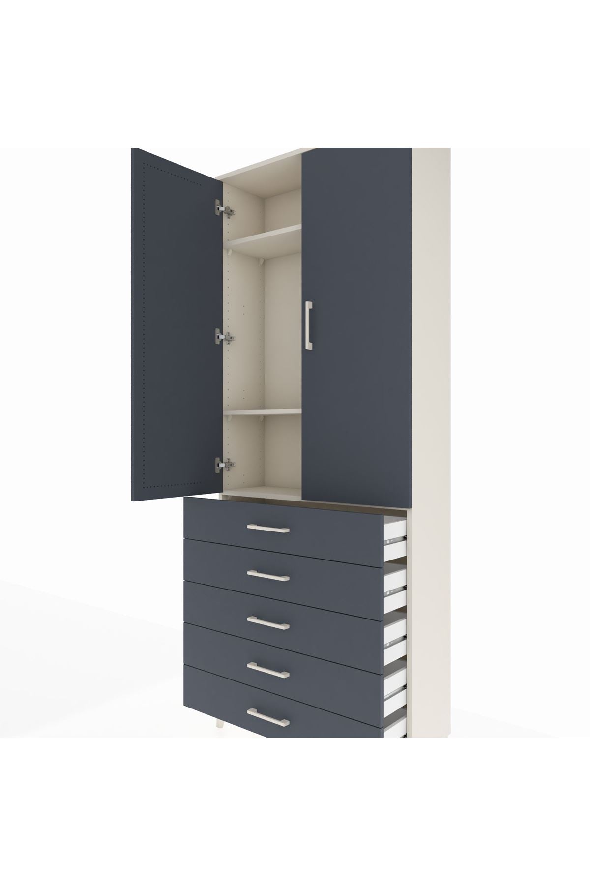 Arges Dolap 3 Raflı 5 Çekmeceli 2 Kapaklı 88x30x221 Aytaşı-Antrasit