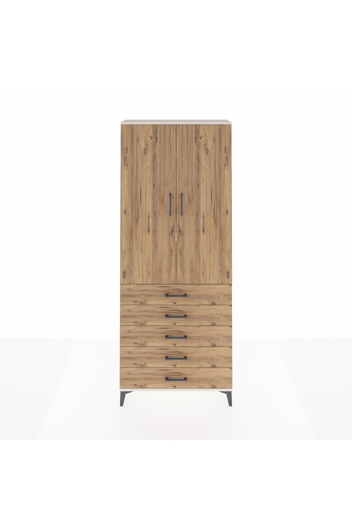 Arges Dolap 3 Raflı 5 Çekmeceli 2 Kapaklı 88x30x221 Aytaşı-Çam