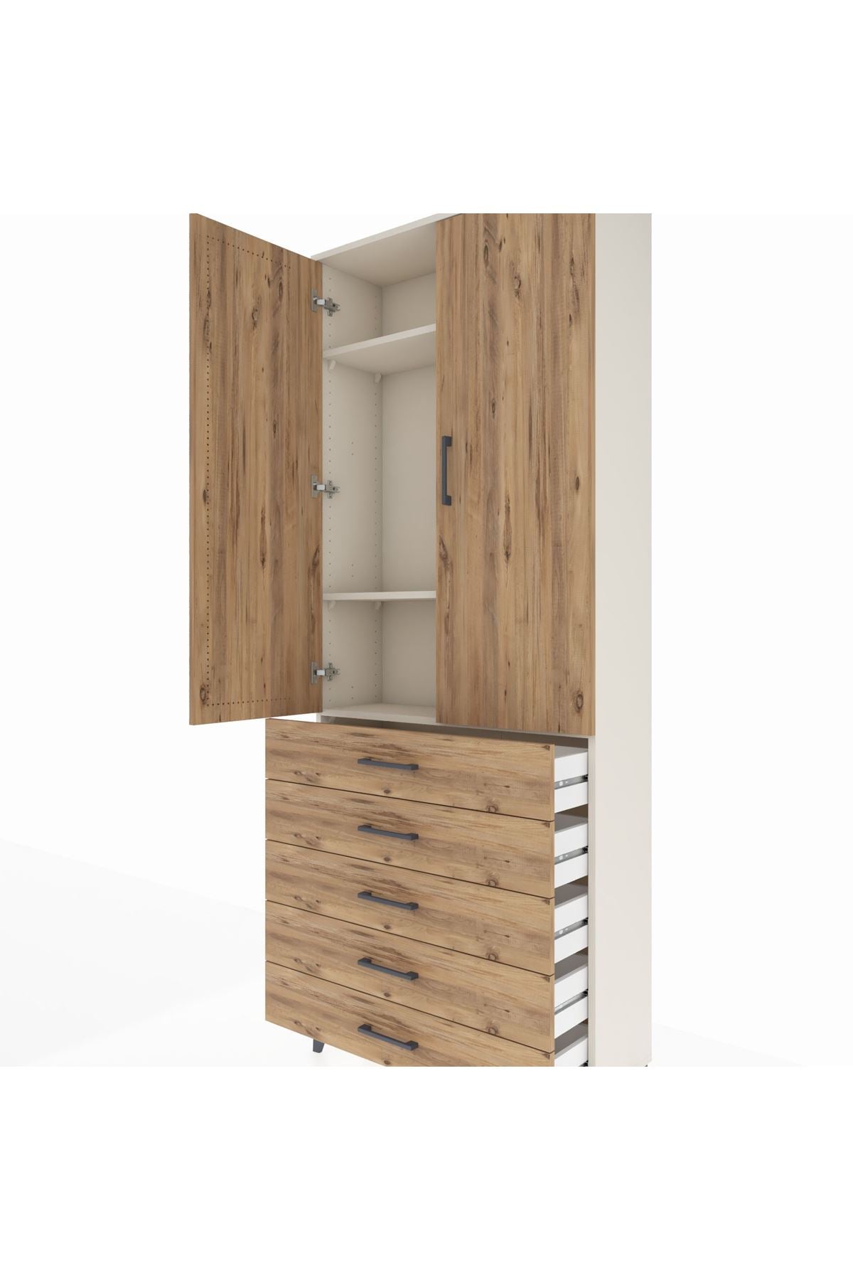 Arges Dolap 3 Raflı 5 Çekmeceli 2 Kapaklı 88x30x221 Aytaşı-Çam