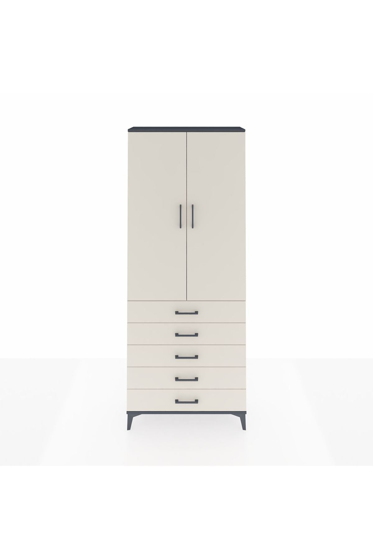 Arges Dolap 3 Raflı 5 Çekmeceli 2 Kapaklı 88x30x221 Antrasit-Aytaşı