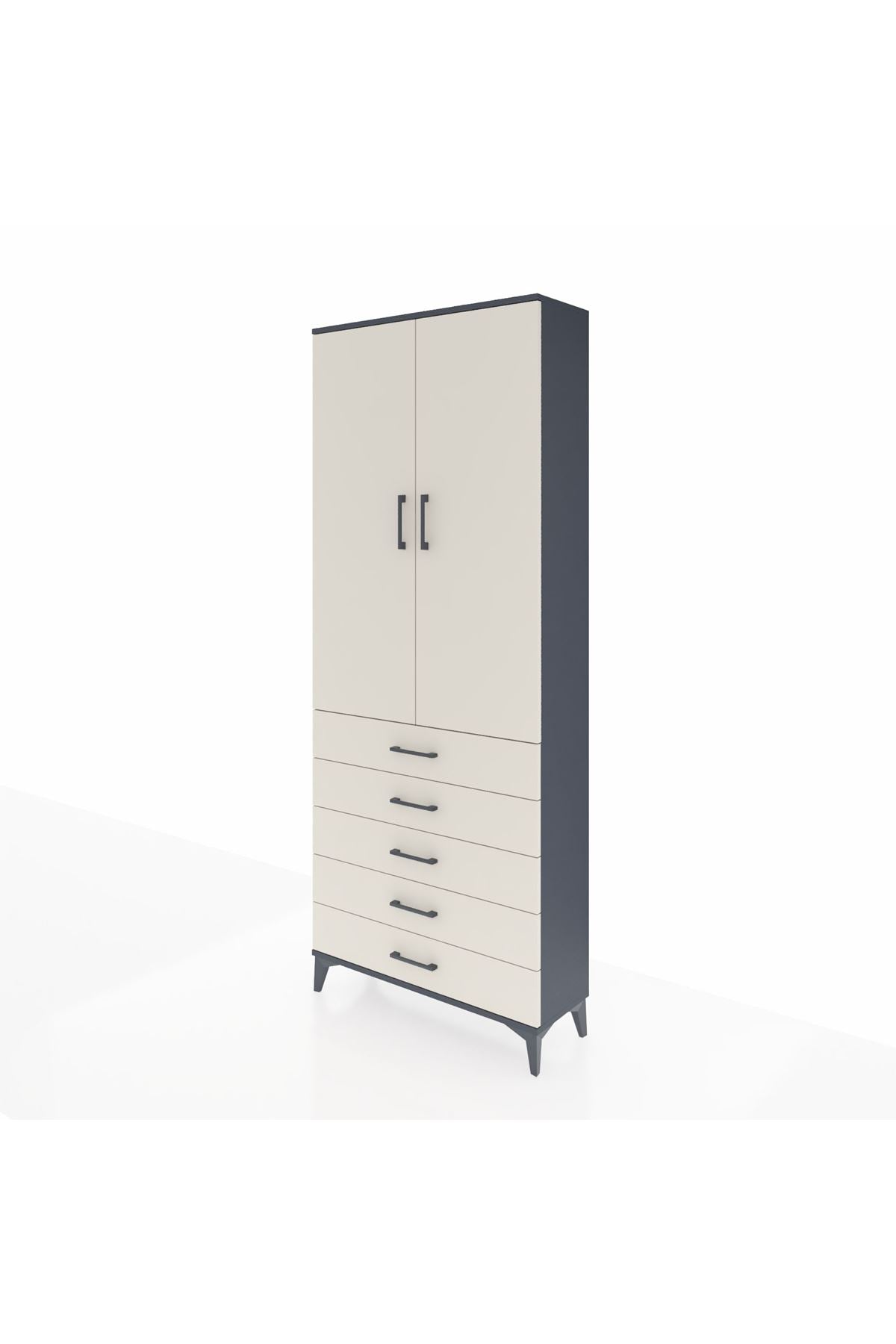 Arges Dolap 3 Raflı 5 Çekmeceli 2 Kapaklı 88x30x221 Antrasit-Aytaşı