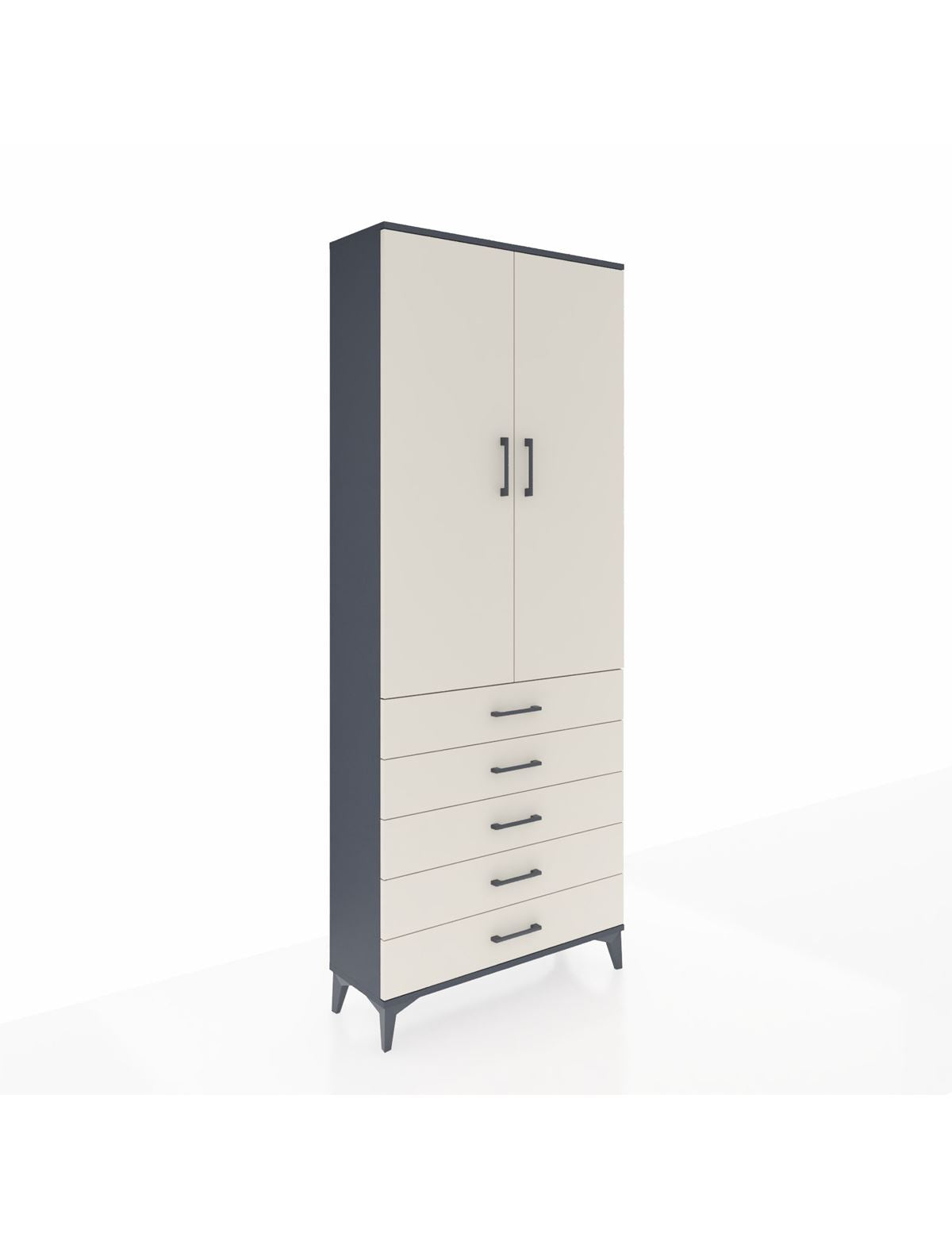 Arges Dolap 3 Raflı 5 Çekmeceli 2 Kapaklı 88x30x221 Antrasit-Aytaşı