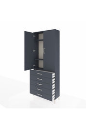 Arges Dolap 3 Raflı 5 Çekmeceli 2 Kapaklı 88x30x221 Antrasit-Antrasit