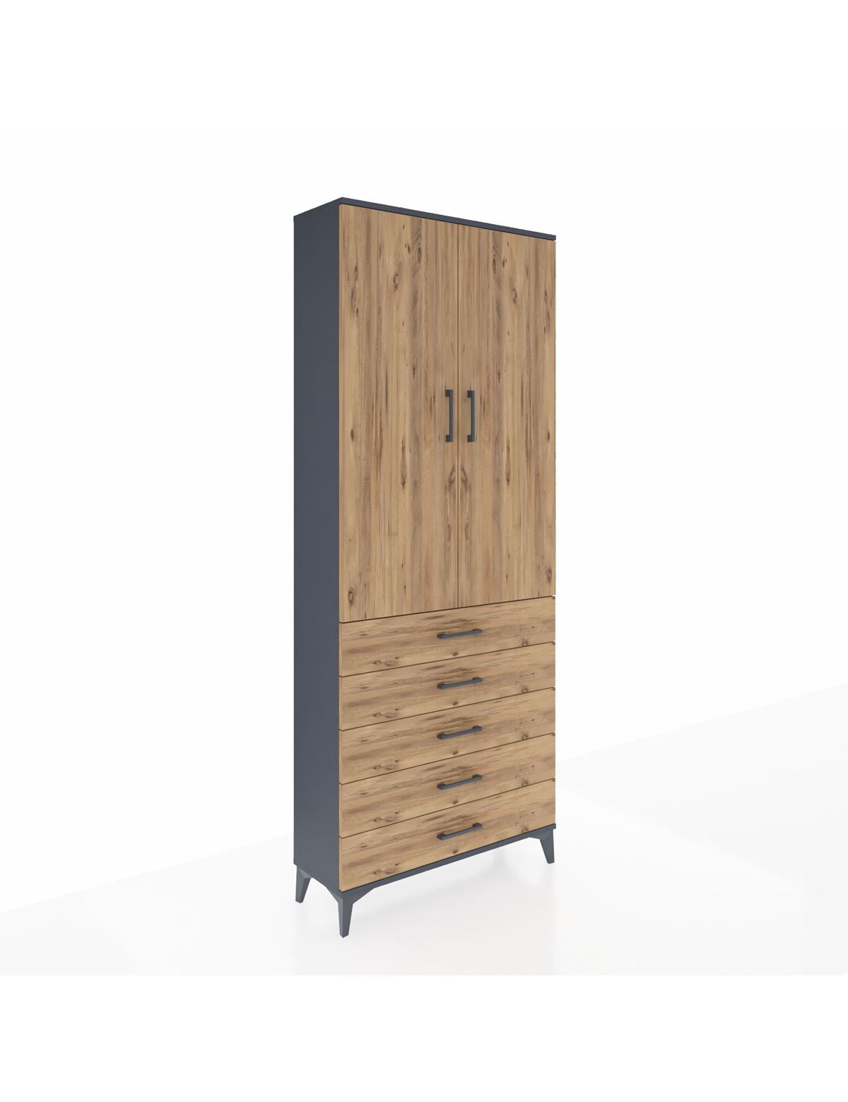 Arges Dolap 3 Raflı 5 Çekmeceli 2 Kapaklı 88x30x221 Antrasit-Çam