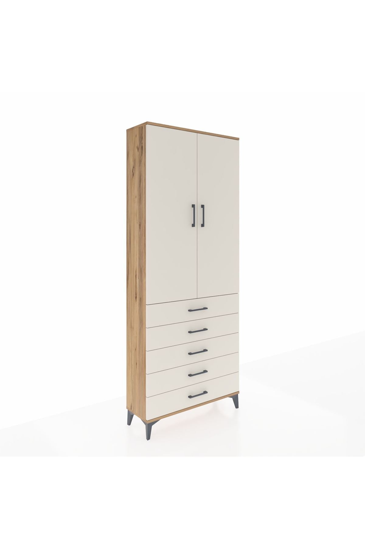 Arges Dolap 3 Raflı 5 Çekmeceli 2 Kapaklı 88x30x221 Çam-Aytaşı