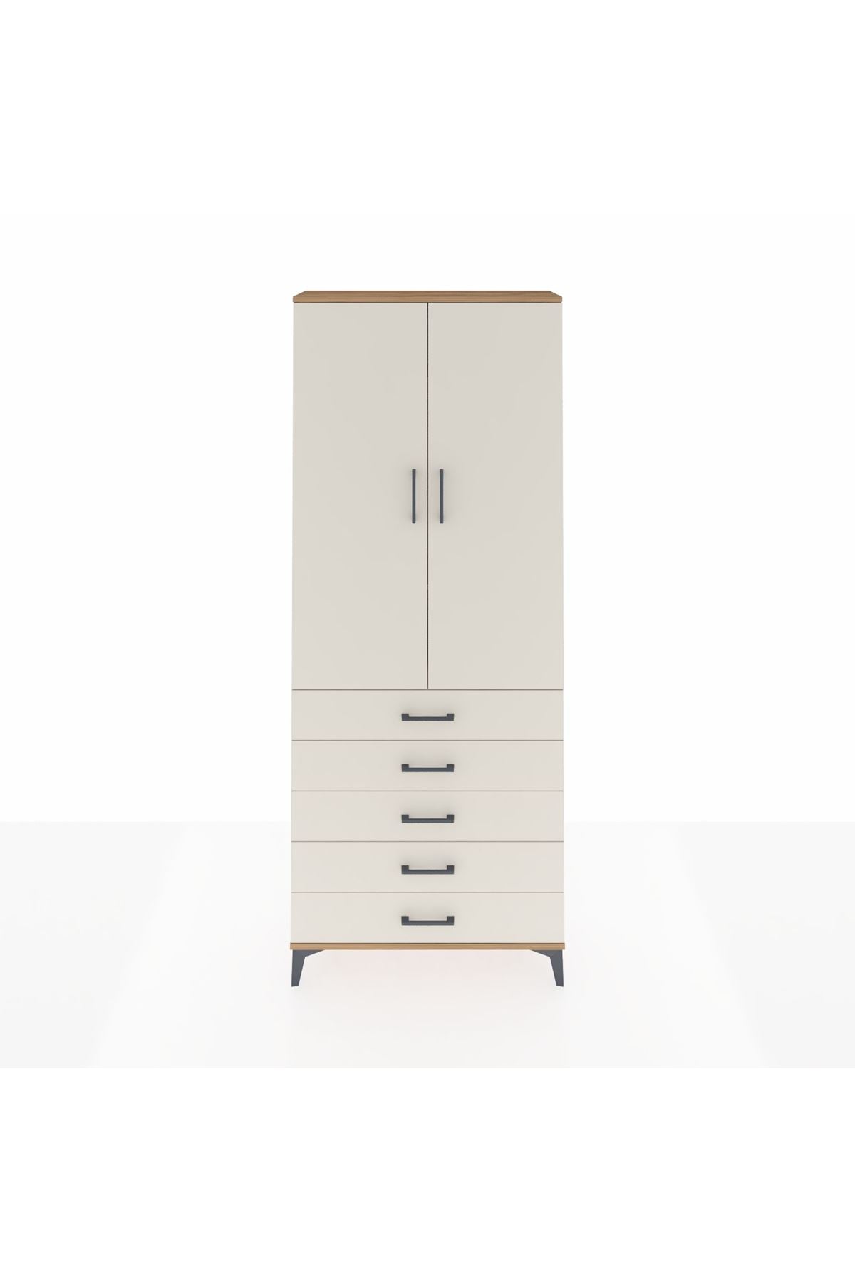 Arges Dolap 3 Raflı 5 Çekmeceli 2 Kapaklı 88x30x221 Çam-Aytaşı