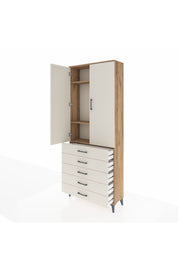 Arges Dolap 3 Raflı 5 Çekmeceli 2 Kapaklı 88x30x221 Çam-Aytaşı