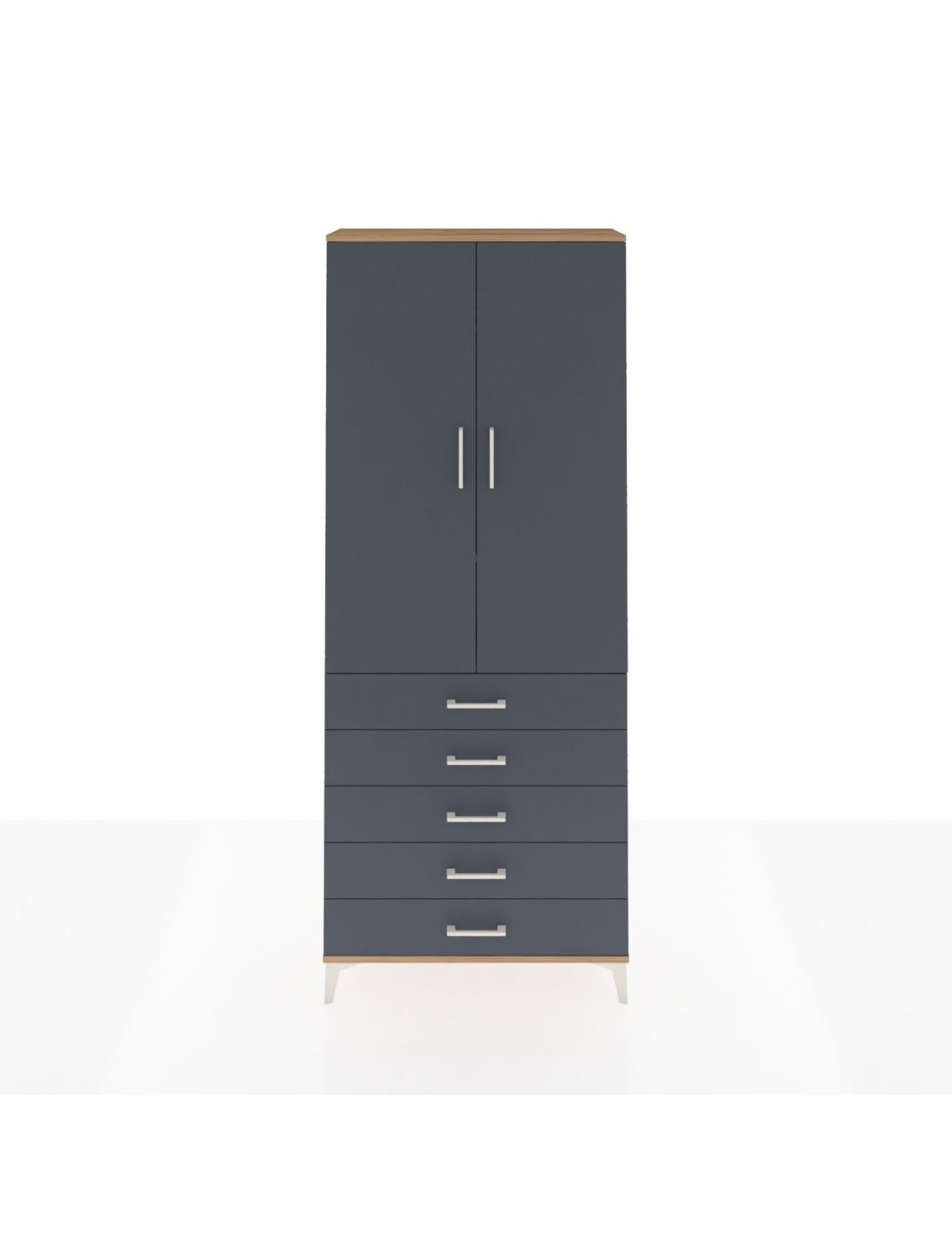 Arges Dolap 3 Raflı 5 Çekmeceli 2 Kapaklı 88x30x221 Çam-Antrasit