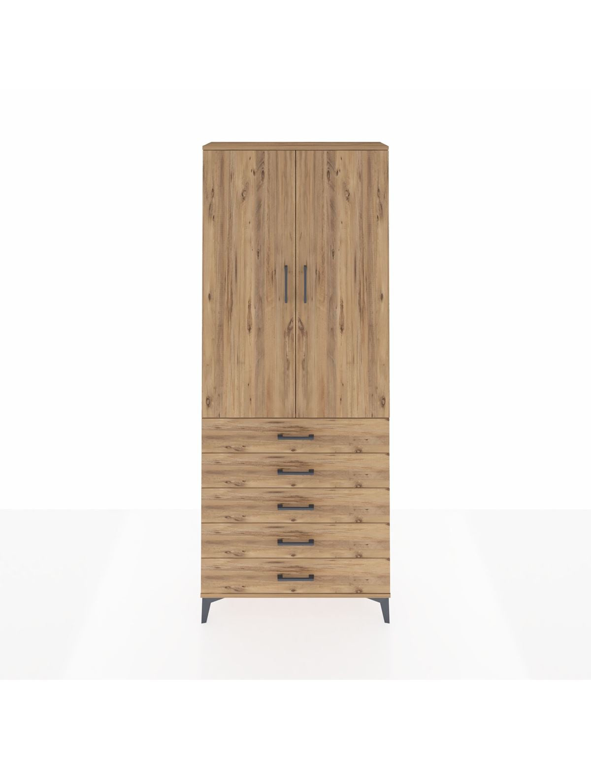 Arges Dolap 3 Raflı 5 Çekmeceli 2 Kapaklı 88x30x221 Çam-Çam