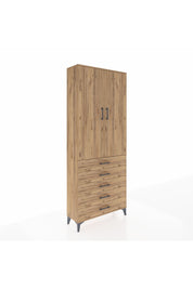 Arges Dolap 3 Raflı 5 Çekmeceli 2 Kapaklı 88x30x221 Çam-Çam