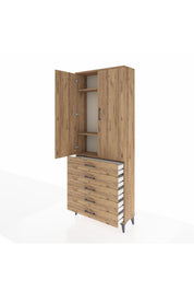 Arges Dolap 3 Raflı 5 Çekmeceli 2 Kapaklı 88x30x221 Çam-Çam
