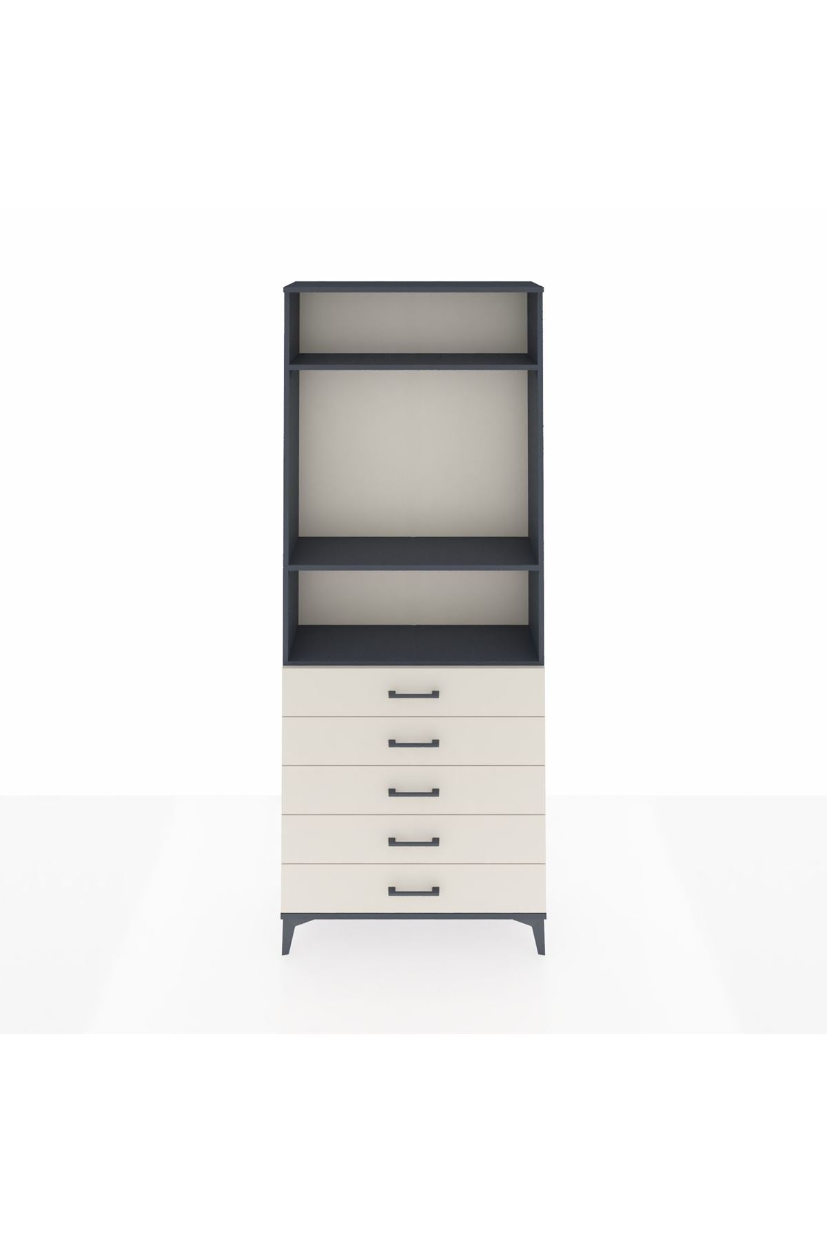 Arges Dolap 3 Raflı 5 Çekmeceli 88x30x221 Antrasit-Aytaşı