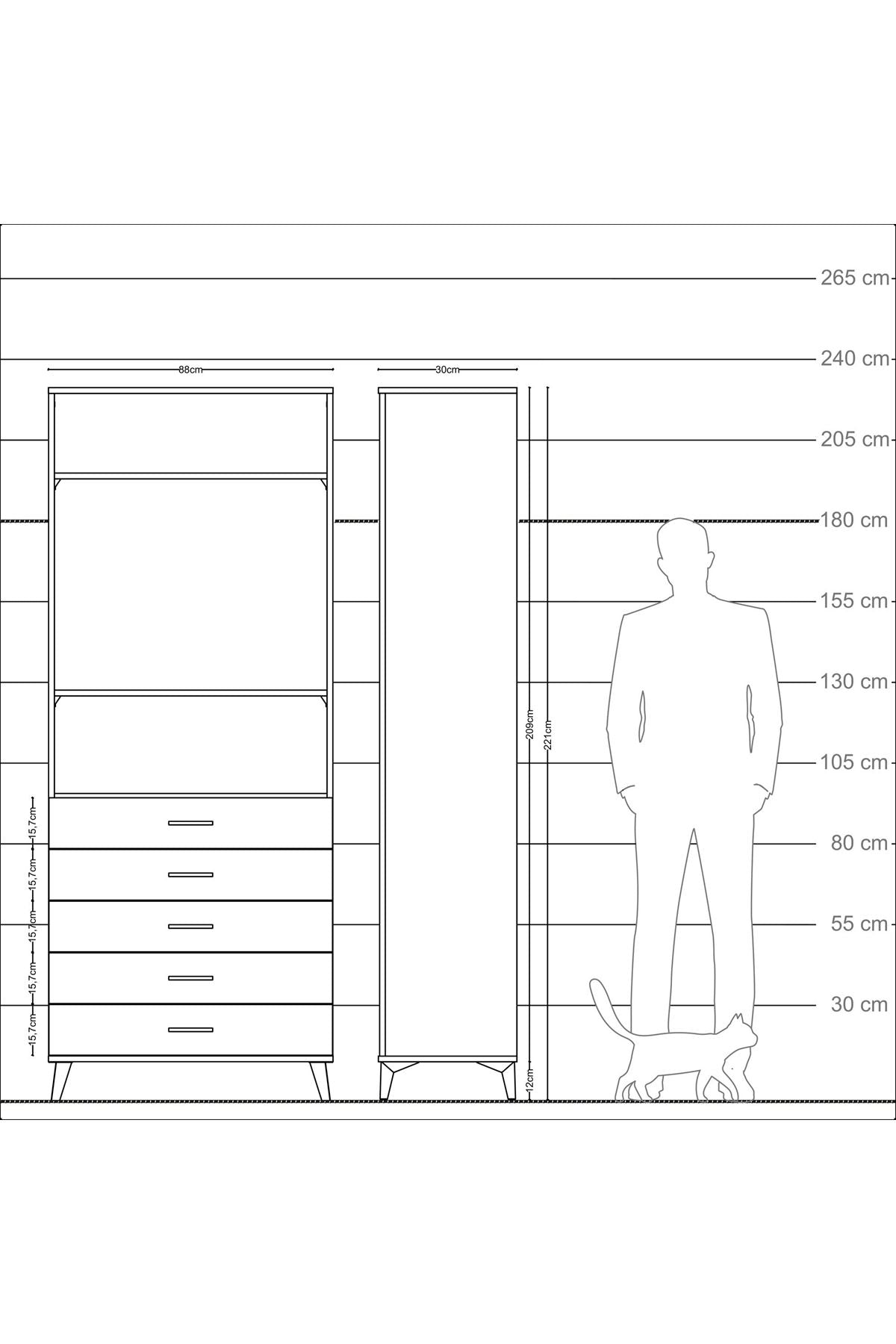 Arges Dolap 3 Raflı 5 Çekmeceli 88x30x221 Antrasit-Aytaşı